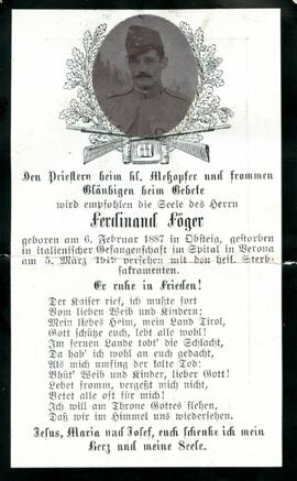 Sterbebild  Föger Ferdinand, gest. 1919 03 05
