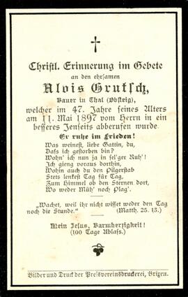 Sterbebild Grutsch Alois, gest. 1897-05-11-V