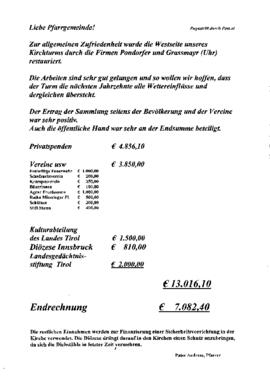 Kirchturmsanierung Spenden 2011