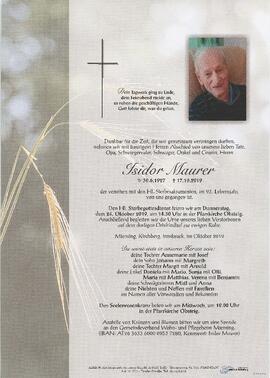 Maurer Isidor geb 1927 gest 17-10-2019
