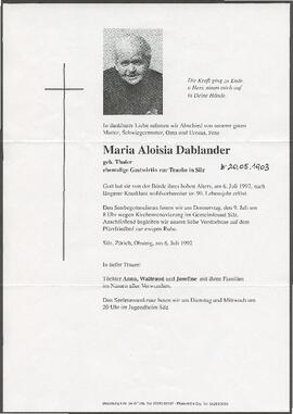 Dablander Maria geb Thaler geb 1903 gest 06-07-1992