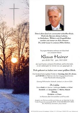 Hairer Klaus geb 1961 gest  18-01-2024