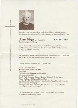 Föger Anna geb Schneider geb 1897 gest 02-01-1985