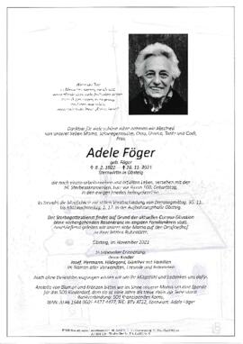Föger Adele gebFoeger 1922 gest 28-11-2021