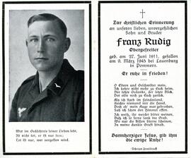 Sterbebild Rudig Franz, gest.  1945 03 09