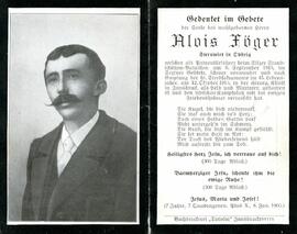Sterbebild  Föger Alois, gest. 1915 10 12