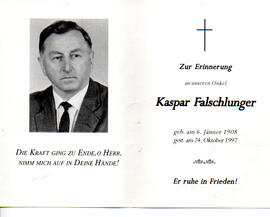 Sterbebild Kaspar Falschlunger 06,01.1908 - 24.10.1997