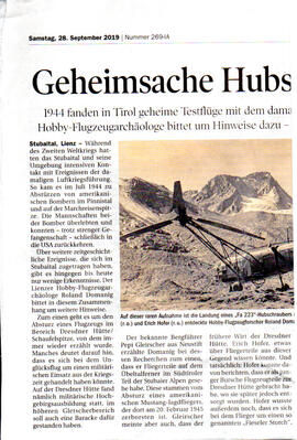 Geheimsache Hubschrauber im Stubai und am Grünwalderhof im Jahre 1944