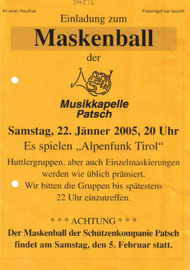 Musikkapelle Patsch, Einladung zum Maskenball