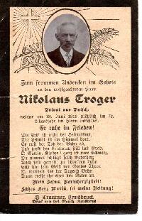 Sterbebild Nikolaus troger, gest. 13.06.1919