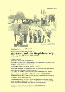 Einladung zur Wallfahrt auf das Magdalenabergl mit beiliegendem Zeitungsbericht als &quot;Tourenv...