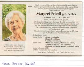 Sterbebild Margret Friedl