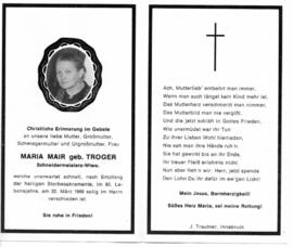 Sterbebild Maria Mair geb. Troger, Schneidermeisters-Wtwe.
