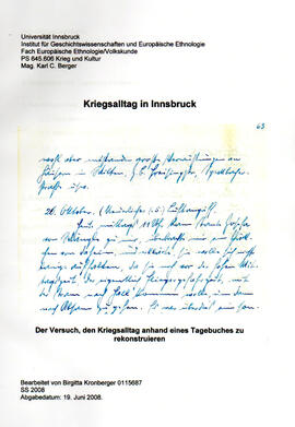 Birgitta Kronberger, Kriegsalltag 1940-1945 in Innsbruck - Wängle, Die Tagebücher des Joseph Wörle
