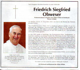 Sterbebild Pfarrer Friedrich Siegfried Obwexer 05.02.1927 - 24.12.2020