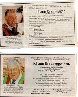 Sterbebild Johann Braunegger, 24.2.1930 - 22.7.2018