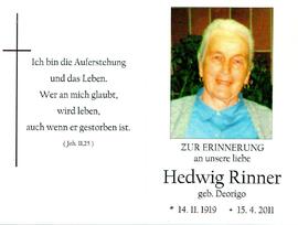 Sterbebild Hedwig Rinner
