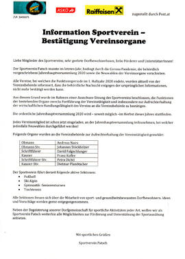 Information Sportverein - Bestätigung Vereinsorgane