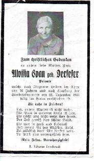 Sterbebild Aloisia Span geb. Derfeser, gest. 22.12.1944