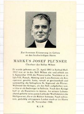 Sterbebild Markus Josef Plunser