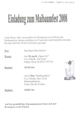 Krampusverein Patsch, Einladung zum Maibaumfest