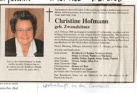 Christine Hofmann, Todesanzeige