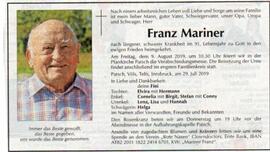 Sterbebild Franz Mariner, gestorben August 2019