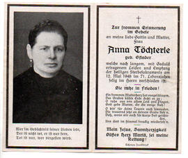 Sterbild Anna Töchterle, geb Gstader, gest. am 12.05.1948 im 71. Lj.