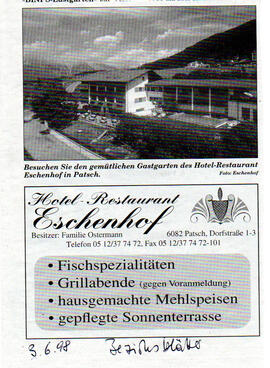 Ein letztes "Lebenszeichen" vom Hotel-Restaurant-Eschenhof