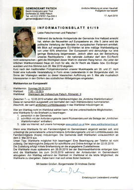 Gemeindeam; Informationsblatt 01/19 des Bürgermeisters