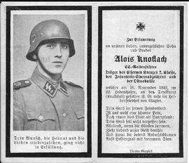 Sterbebild Alois Knoflach, beim Zoller am 16.11.1942 im 22. Lebensjahr im Kaukasus gefallen. 2. W...