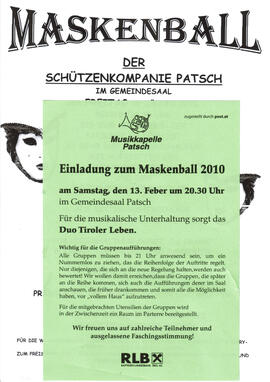 Maskenball der Schützen und Musik, 29.1. und 13.2.2010