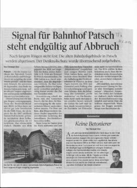 Signal für Bahnhof Patsch steht endgültig auf Abbruch