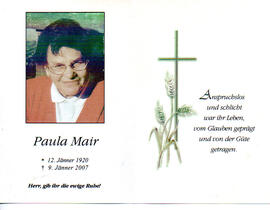 Sterbebild Paula Mair, 12.01.1920 - 09.01.2007