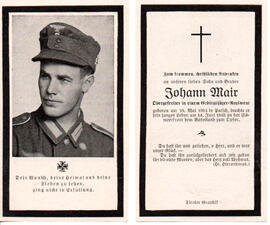 Sterbebild Johann Mair, gefallen am 14.06.1943 an der Eismeerfront