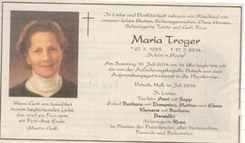 Todesanzeige Maria Troger
