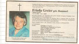 Todesanzeige Frieda Greier