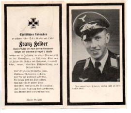 Sterbebild Franz Felder, gefallen an der Nordostfront am 19.07.1942