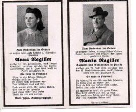 Sterbebild Anna und Martin Nagiller, Gastwirt und Gutsbesitzer in Patsch, gest. 29.07.1946