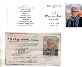 Sterbebild Cilli Klingenschmid geb. Seeber