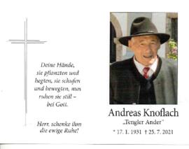 Sterbebild Andreas Knoflach vulgo Tengler Anser 17.01.1931 - 25.07.2021