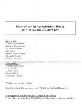 Pfarrgemeinderatssitzung am 27.3.2009, Protokoll