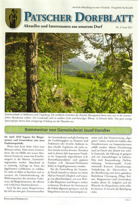Patscher Dorfblatt, Nr.2, Juni 2011, Gemeindezeitung, Einnahmen- Ausgabenstatistik, Katastrophenm...