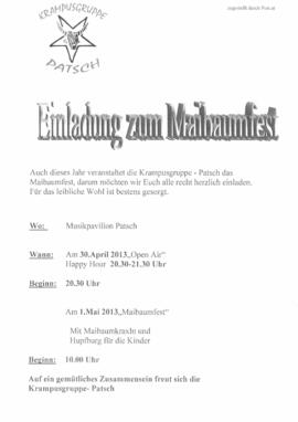 Krampusgruppe Patsch, Einladung zum Maibaumfest am 30. April und am 1. Mai 2013