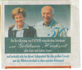 Adelheid und Ludwig Hungsberger feiern Goldene Hochzeit