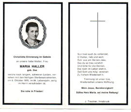 Sterbebild Maria Haller geb. Oss, gest. 08.10.1970