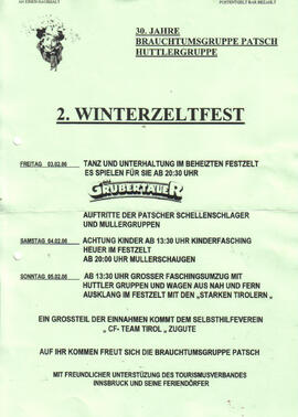 
Winterzeltfest veranstaltet von der Brauchtumsgruppe Patsch - Hutlergruppe ; Beilage
