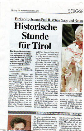 Jakob Gapp und Otto Neururer wurden selig gesprochen. Eine historische Stunde für Tirol und Bisch...