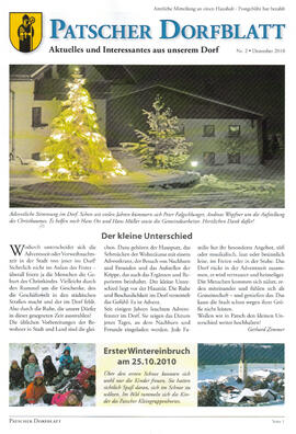 Patscher Dorfblatt, Dorfzeitung vom Dezember 2010, Aktuelles und Interessantes aus unserem Dorf, ...