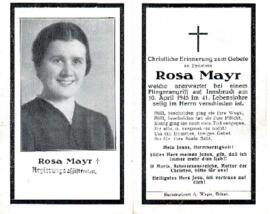 Sterbebild Rosa Mayr, gest. bei einem Fliegerangriff auf Innsbruck am 10.04.1945